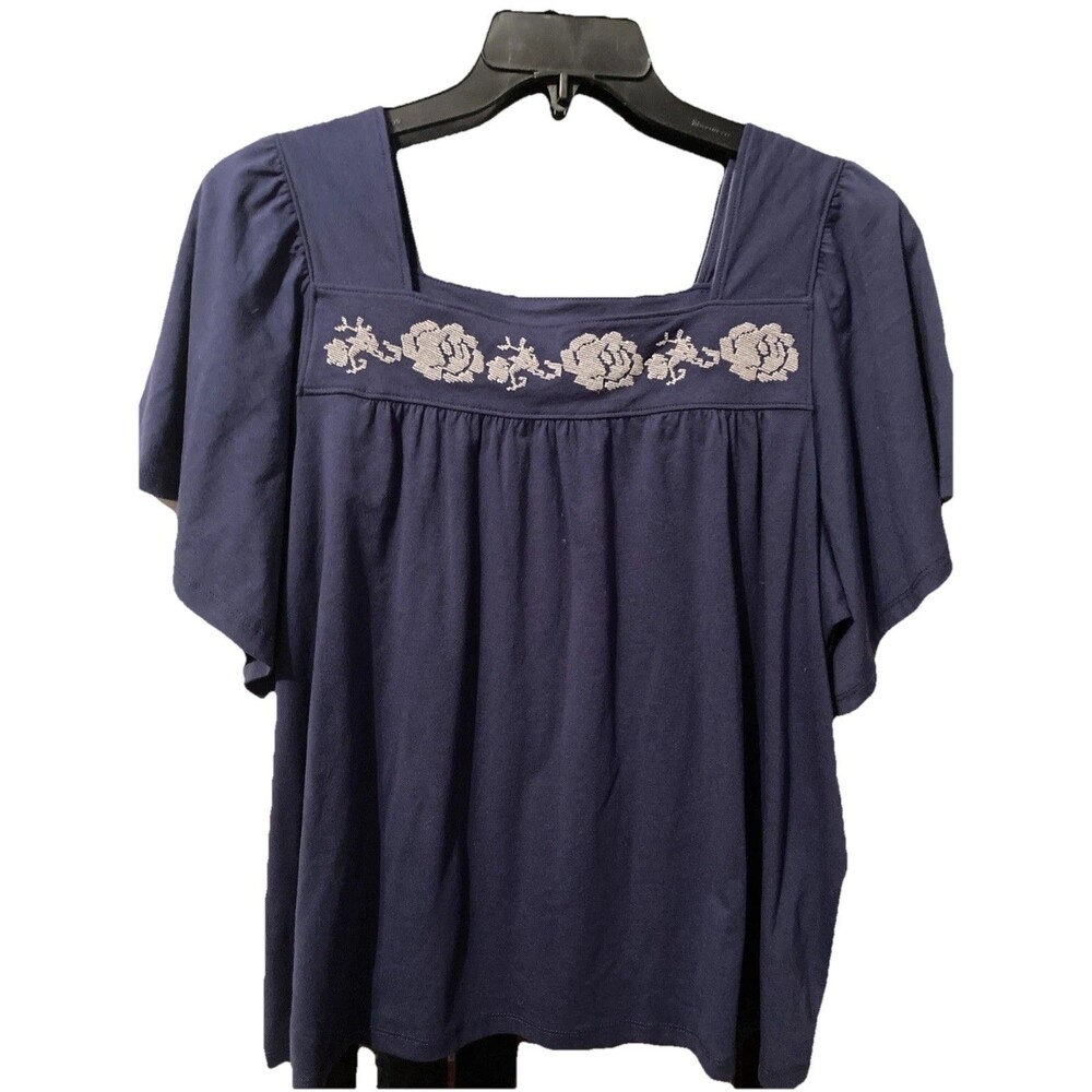 Rebecca Malone Women’s Small Top Navy Peasant Style Excellent Condition Casual